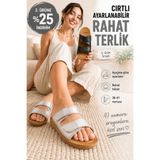 Miss Kiss Kadın Gümüş Çift Cırtlı Ayarlanabilir Rahat Taban 3 cm Dolgu Topuk Yazlık Günlük Terlik 36-41