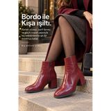 Miss Kiss Kadın Topuklu Bilek Bot Fermuarlı Kalın Blok Topuk Kışlık Günlük Şık Kadın Ayakkabı