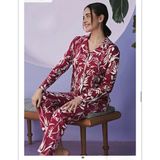 Miss Klein Kadın Büyük Beden Gömlek Yaka Pamuklu Likralı Uzun Kol Pijama Takımı 1129 - 1 Adet 2Xl Vişne