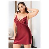 Miss Laris 4040 Bordo Büyük Beden Dantelli Ip Askılı Sexy Saten Gecelik - 2XL