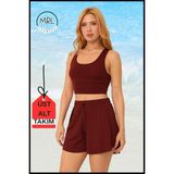 Miss Maral Kadın Bordo Şortlu Mayo Spor Takım – 2 Katmanlı, Havuz & Deniz Kenarı Kullanımına Uygun TK3108 - 2XL