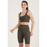 Miss Maral Kadın Haki Renk Yüksek Bel Toparlayıcı Kısa Spor Tayt Biker Şort Rahat Kesim 1070 - 2XL