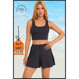 Miss Maral Kadın Şortlu Mayo Spor Takım Antrasit – 2 Katmanlı, Havuz & Deniz Kenarı Kullanımına Uygun TK3108 - 4XL