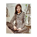 Miss Melina Pamuklu Uzun Kol Kadın Pijama Takımı Mevsimlik Kahverengi - Leopar 3XL