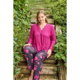 Miss Meryem Fuşya Ring Viskon Dantel Detaylı Uzun Kol Büyük Beden Pijama Takım