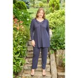 Miss Meryem İndigo Yün Viskon Dantel Detaylı Uzun Kol Büyük Beden Tunik Pijama Takım