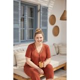 Miss Meryem Kiremit Ring Viskon Kısa Kol Büyük Beden Kapri Pijama Takım