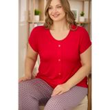 Miss Meryem Kırmızı Ring Viskon Kısa Kol Büyük Beden Pijama Takım