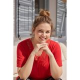 Miss Meryem Kırmızı Üstü Ring Viskon Altı Dokuma Dantel Detaylı Kısa Kol Büyük Beden Kapri Takım