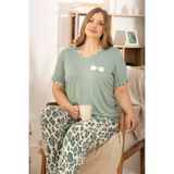 Miss Meryem Mint Yeşili Ring Viskon Kısa Kol Büyük Beden Pijama Takım