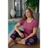Miss Meryem Pembe Ring Viskon Kısa Kol Büyük Beden Kapri Pijama Takım