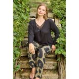 Miss Meryem Siyah Ring Viskon Dantel Detaylı Uzun Kol Büyük Beden Pijama Takım