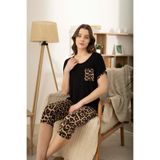 Miss Meryem Siyah Ring Viskon Kısa Kol Kapri Pijama Takım