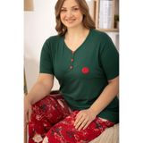 Miss Meryem Yeşil Ring Viskon Kısa Kol Büyük Beden Pijama Takım
