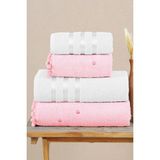 Miss Paris Home Lüks Pamuklu Kalpli Ponponlu Banyo Havlusu Seti Hamam Takımı - Beyaz - 70 x 140 cm - 50 x 90 cm