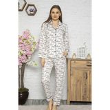 Miss Perry Bayan Dokuma Pamuk Saten Uzun Kollu Pijama Takımı - Vizon