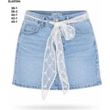 Miss Poem Kadın Açık Mavi Dantel Fular Detaylı Mini Jean Etek - 36