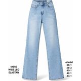 Miss Poem Kadın Açık Mavi Yüksek Bel Wide Leg Jean Pantolon - 36