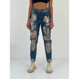 Miss Poem Kadın Aksesuar Detaylı Yüksek Bel Mom Jean Pantolon - Mavi - Regular Fit - 36