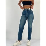 Miss Poem Kadın Aksesuar Detaylı Yüksek Bel Mom Mavi Jean Pantolon - Orta Mavi - Regular Fit - 34