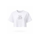 Miss Poem Kadın Beyaz Ayıcık Baskılı Crop T-Shirt, M