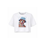 Miss Poem Kadın Beyaz Pitbull Baskılı Pamuklu Crop Tişört, XL