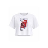 Miss Poem Kadın Beyaz Sneaker Baskılı Pamuklu Crop Tişört, XL