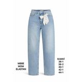 Miss Poem Kadın Buz Mavi Mom Fit Jean Pantolon, Dantel Kemer Detaylı, Yüksek Bel, 40 Beden
