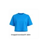 Miss Poem Kadın Mavi Oversize Crop T-Shirt,%100 Pamuk, L Beden
