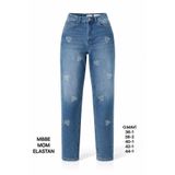 Miss Poem Kadın Mavi Yüksek Bel Mom Fit Jean Pantolon, Taş Detaylı, 36 Beden