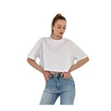 Miss Poem Kadın Oversize Basic Kısa Kollu Beyaz Crop Tişört, XL