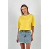 Miss Poem Kadın Oversize Basic Kısa Kollu Crop Tişört, Sarı, XL