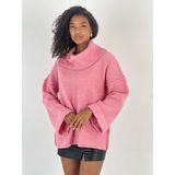 Miss Poem Kadın Oversize Yüksek Yaka Pembe Triko Kazak - S - M