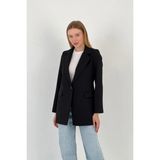 Miss Poem Kadın Uzun Blazer Ceket Siyah Pamuklu Yazlık Ofis - 36