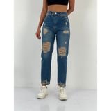 Miss Poem Kadın Yüksek Bel Mom Jean Pantolon - Kar Yıkama - Regular Fit - 34