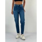 Miss Poem Kadın Yüksek Bel Mom Jean Pantolon - Koyu Mavi-89655 - Regular Fit - 34