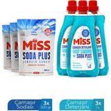 Miss Sıvı Çamaşır Deterjanı Arap Sabunu ve Soda Etkili 1500MLX3+MİSS Soda Plus Çamaşır Sodası 500 Grx3
