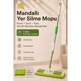 Missclean Mikrofiber Mop Takımı Yer Fayans Duvar Yüzey Temizlik 125 cm Uzunlukta Yedek Bez ile - Yeşil