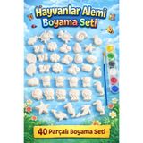 MİSSEHOME 40 Adet (3D) Hayvanlar&Çiçekler Taş Boyama Figür Çocuk Gelişimi Boyama Etkinlik Seti Zoo Painting