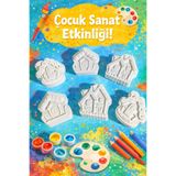 MİSSEHOME 6 Adet (3D) Sevimli Kulubeler Figürlü Taş Boyama Seti Çocuk Gelişimi Etkinlik Seti Stone Painting
