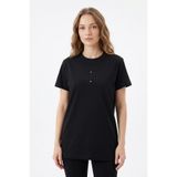 Missemramiss Pamuklu Nakışlı T-shirt Tunik, Siyah, 40 Beden, Kadın