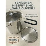 Missfry Isı Yalıtımlı Süzgeçli 304 Paslanmaz Çelik Silikon Saplı Haşlama Kızartma Tenceresi Potu 2 Litre - 14*15 - Gümüş