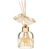 Missi 130 ml Elips Cam Şişe Gold Seramik Çiçek Taşlı Bambu Çubuklu Dark Amber Oda Kokusu