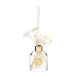 MİSSİ 130 ml Elips Cam Şişe Seramik Çiçek Taşlı Bambu Çubuklu Oud Vanilya Oda Kokusu