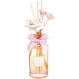 Missi 180 ml Pembe Cam Şişe Çiçek Seramik Taş Bambu Çubuklu White Rose Oda Kokusu - BEYAZ GÜL