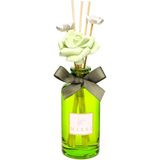 Missi 180 ml Yeşil Cam Şişe Çiçek Seramik Taş Bambu Çubuklu White Jasmin Oda Kokusu - white jasmine