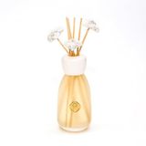 MİSSİ 230 ml Buzlu Cam Şişe Ekru Seramik Çiçek Taş Çubuklu Yasemin Sandal Oda Kokusu