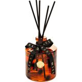 Missi 500 ml Kahverengi Leopar Desenli Cam Şişe Siyah Bambu Çubuklu Vanilya Sandal Oda Kokusu