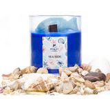 MİSSİ Büyük Üfleme Cam Balık Dekorlu Saks Mavisi Ocean Breeze Kokulu Vegan Mum (380 gr)