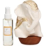 Missi Dekoratif Gold Detaylı Fil Figürlü Seramik Koku Taşı (100 ml Dark Amber Sprey Dahil) - Ekru